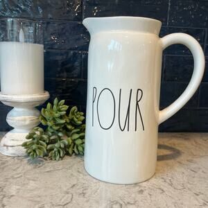 Rae Dunn POUR Ceramic Pitcher Jug - White with Black lettering